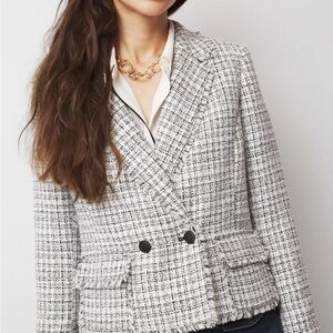 White House Black Market Black and White Tweed Blazer Double-Breasted Structured
